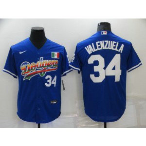 MLB Dodgers 34 Fernando Valenzuela Blue Rainbow Nike Cool Base Men Jersey