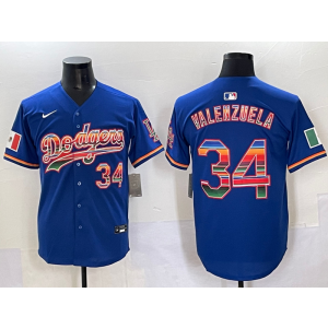 MLB Dodgers 34 Fernando Valenzuela Blue Rainbowl Nike Cool Base Men Jersey