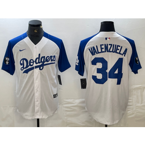 MLB Dodgers 34 Fernando Valenzuela Blue White Nike Cool Base Men Jersey