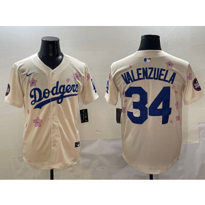 MLB Dodgers 34 Fernando Valenzuela Cream 2025 Tokyo Series Nike Cool Base Men Jersey