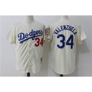MLB Dodgers 34 Fernando Valenzuela Cream Cooperstown Collection Men Jersey