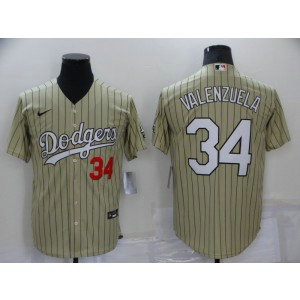 MLB Dodgers 34 Fernando Valenzuela Cream Nike Cool Base Men Jersey