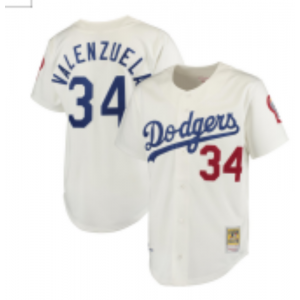 MLB Dodgers 34 Fernando Valenzuela Cream Throwback Men Jersey
