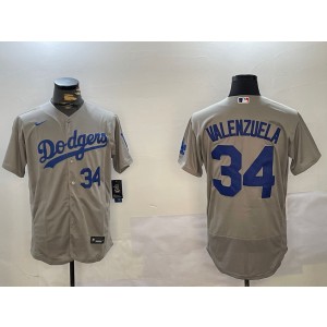 MLB Dodgers 34 Fernando Valenzuela Grey Nike Cool Base Men Jersey