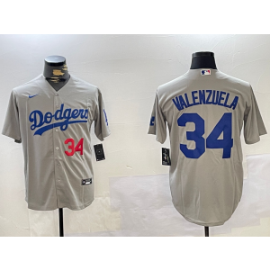 MLB Dodgers 34 Fernando Valenzuela Grey Nike Cool Base Men Jersey