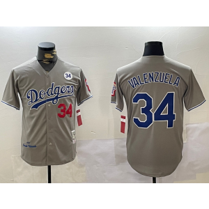 MLB Dodgers 34 Fernando Valenzuela Grey Nike Cool Base Men Jersey with 34 Patch