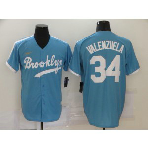 MLB Dodgers 34 Fernando Valenzuela Light Blue 2020 Nike Cool Base Blue Men Jersey