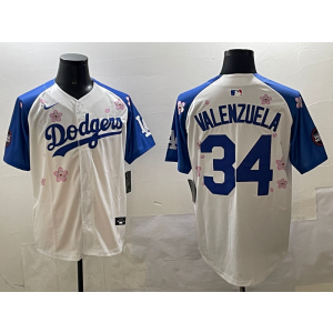 MLB Dodgers 34 Fernando Valenzuela White Blue 2025 Tokyo Series Nike Cool Base Men Jersey