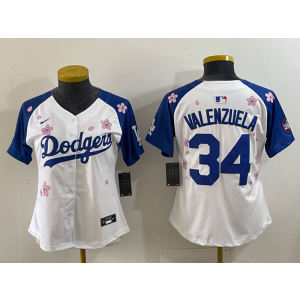 MLB Dodgers 34 Fernando Valenzuela White Blue 2025 Tokyo Series Nike Cool Base Women Jersey