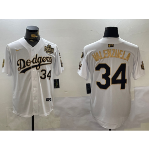 MLB Dodgers 34 Fernando Valenzuela White Gold 2024 World Series Nike Cool Base Men Jersey with 34 Patch
