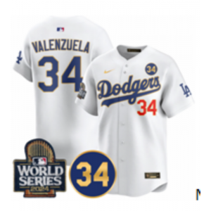 MLB Dodgers 34 Fernando Valenzuela White Gold 2024 World Series Nike Cool Base Men Jersey with 34 Patch