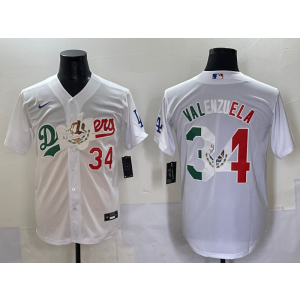 MLB Dodgers 34 Fernando Valenzuela White Mexico Nike Cool Base Men Jersey