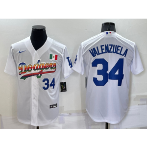 MLB Dodgers 34 Fernando Valenzuela White Rainbow Nike Cool Base Men Jersey