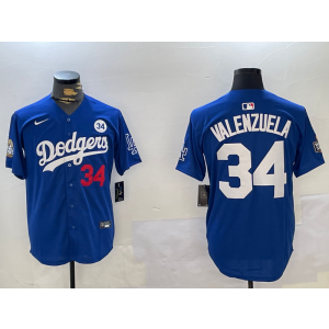 MLB Dodgers 34 Fernando Valenzuela blue Nike Cool Base Men Jersey with 34 Pacth