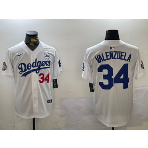 MLB Dodgers 34 Fernando Valenzuela white Nike Cool Base Men Jersey with 34 Pacth