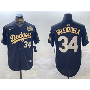 MLB Dodgers 34 Toro Valenzuela Black Gold 2024 World Series Nike Cool Base Men Jersey