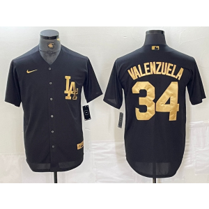 MLB Dodgers 34 Toro Valenzuela Black Gold Nike Cool Base Men Jersey