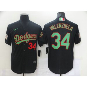 MLB Dodgers 34 Toro Valenzuela Black Green Cool Base Men Jersey