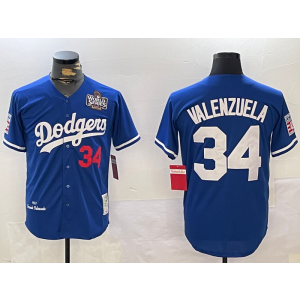 MLB Dodgers 34 Toro Valenzuela Blue 2024 World Series Throwback Men Jersey