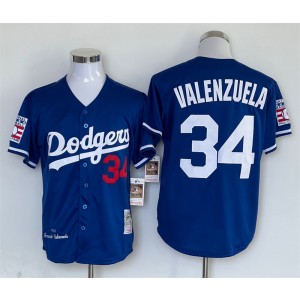 MLB Dodgers 34 Toro Valenzuela Blue Throwback Men Jersey