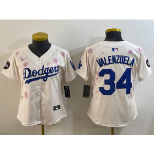 MLB Dodgers 34 Toro Valenzuela Cream 2025 Tokyo Series Nike Cool Base Youth Jersey