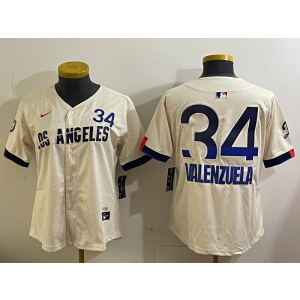 MLB Dodgers 34 Toro Valenzuela Cream City Nike Cool Base Women Jersey