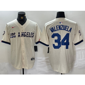 MLB Dodgers 34 Toro Valenzuela Cream Nike Cool Base Men Jersey