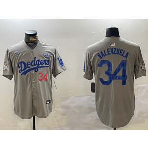 MLB Dodgers 34 Toro Valenzuela Grey 2024 World Series Nike Cool Base Men Jersey