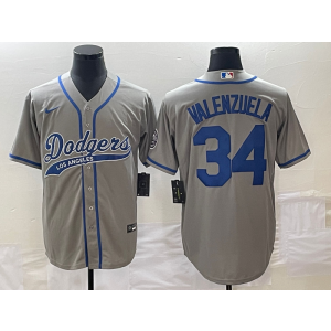 MLB Dodgers 34 Toro Valenzuela Grey Baseball Nike Cool Base Men Jersey