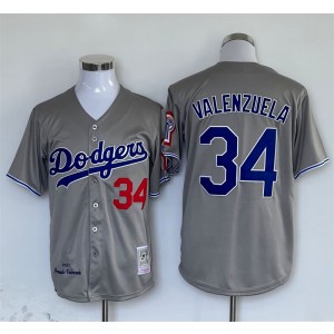 MLB Dodgers 34 Toro Valenzuela Grey Throwback Men Jersey