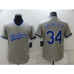 MLB Dodgers 34 Toro Valenzuela Grey Throwback Men Jersey