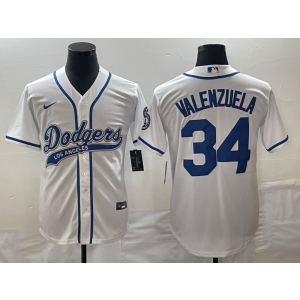 MLB Dodgers 34 Toro Valenzuela White Baseball Nike Cool Base Men Jersey