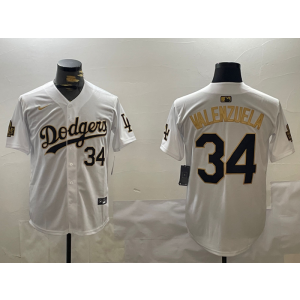 MLB Dodgers 34 Toro Valenzuela White Gold 2024 World Series Nike Cool Base Men Jersey