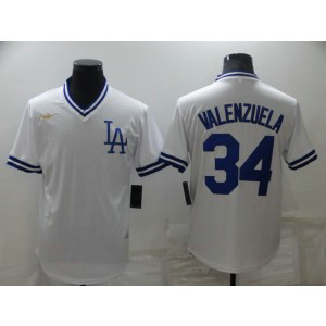 MLB Dodgers 34 Toro Valenzuela White Throwback Men Jersey