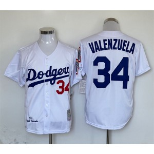 MLB Dodgers 34 Toro Valenzuela White Throwback Men Jersey