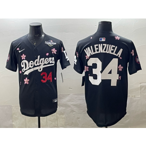 MLB Dodgers 34 Valenzuela Black 2025 World Series Nike Cool Base Men Jersey