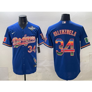MLB Dodgers 34 Valenzuela Blue Mexico 2025 World Series Nike Cool Base Men Jersey
