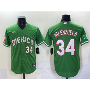 MLB Dodgers 34 Valenzuela Green Mexico Nike Cool Base Men Jersey