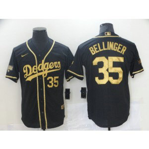 MLB Dodgers 35 Cody Bellinger Black Gold Nike Cool Base Men Jersey