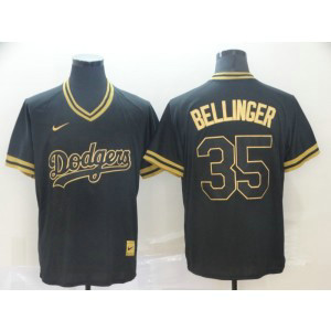 MLB Dodgers 35 Cody Bellinger Black Gold Nike Cooperstown Legend V Neck Men Jersey