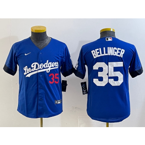 MLB Dodgers 35 Cody Bellinger Blue City Nike Cool Base Youth Jersey