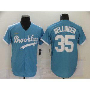 MLB Dodgers 35 Cody Bellinger Light Blue 2020 Nike Cool Base Blue Men Jersey