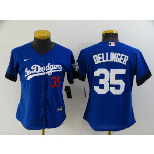 MLB Dodgers 35 Cody Bellinger Royal 2021 City Connect Cool Base Women Jersey