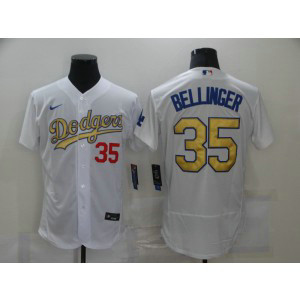 MLB Dodgers 35 Cody Bellinger White Gold 2020 Nike Cool Base Men Jersey