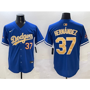 MLB Dodgers 37 Hernandez 2025 Blue Gold Collection Nike Cool Base Men Jersey