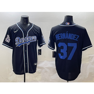 MLB Dodgers 37 Hernandez Black Nike Cool Base Men Jersey