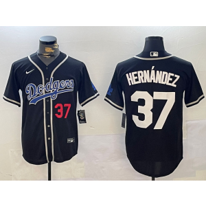MLB Dodgers 37 Hernandez Black Nike Cool Base Men Jersey
