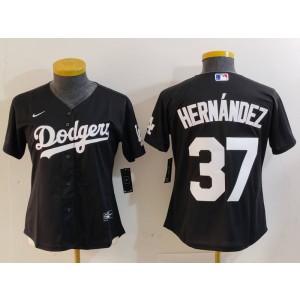 MLB Dodgers 37 Hernandez Black Nike Cool Base Women Jersey