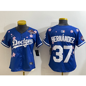 MLB Dodgers 37 Hernandez Blue 2025 Tokyo Series Nike Cool Base Women Jersey
