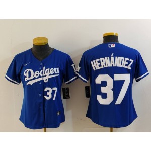 MLB Dodgers 37 Hernandez Blue Nike Cool Base Women Jersey